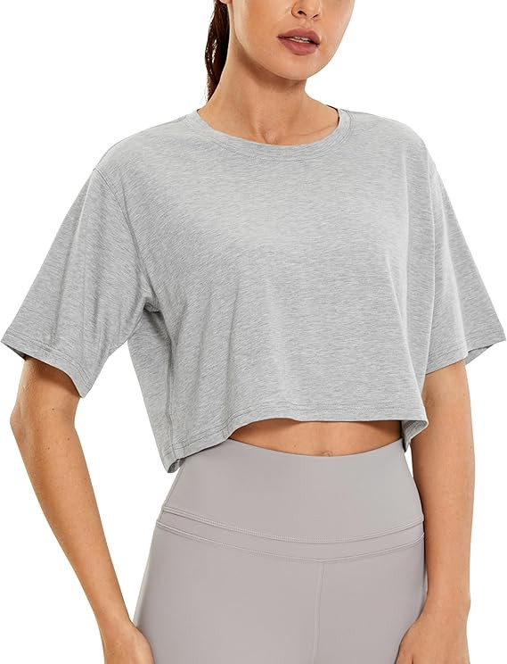 CRZ YOGA Pima Cotton Loose Crop T-Shirts for Women - Workout Yoga Casual Athletic Running Short S... | Amazon (US)