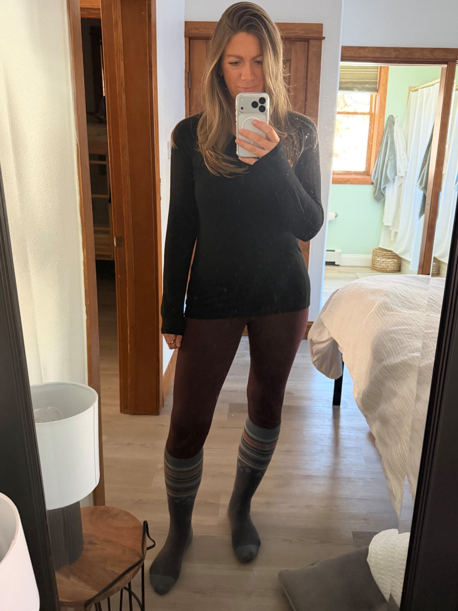 My go-to base layers as a tall, 40 yr old mom. Large in both pieces, socks come in diff sizes 👌🏻 

#LTKTall #LTKTravel #LTKActive