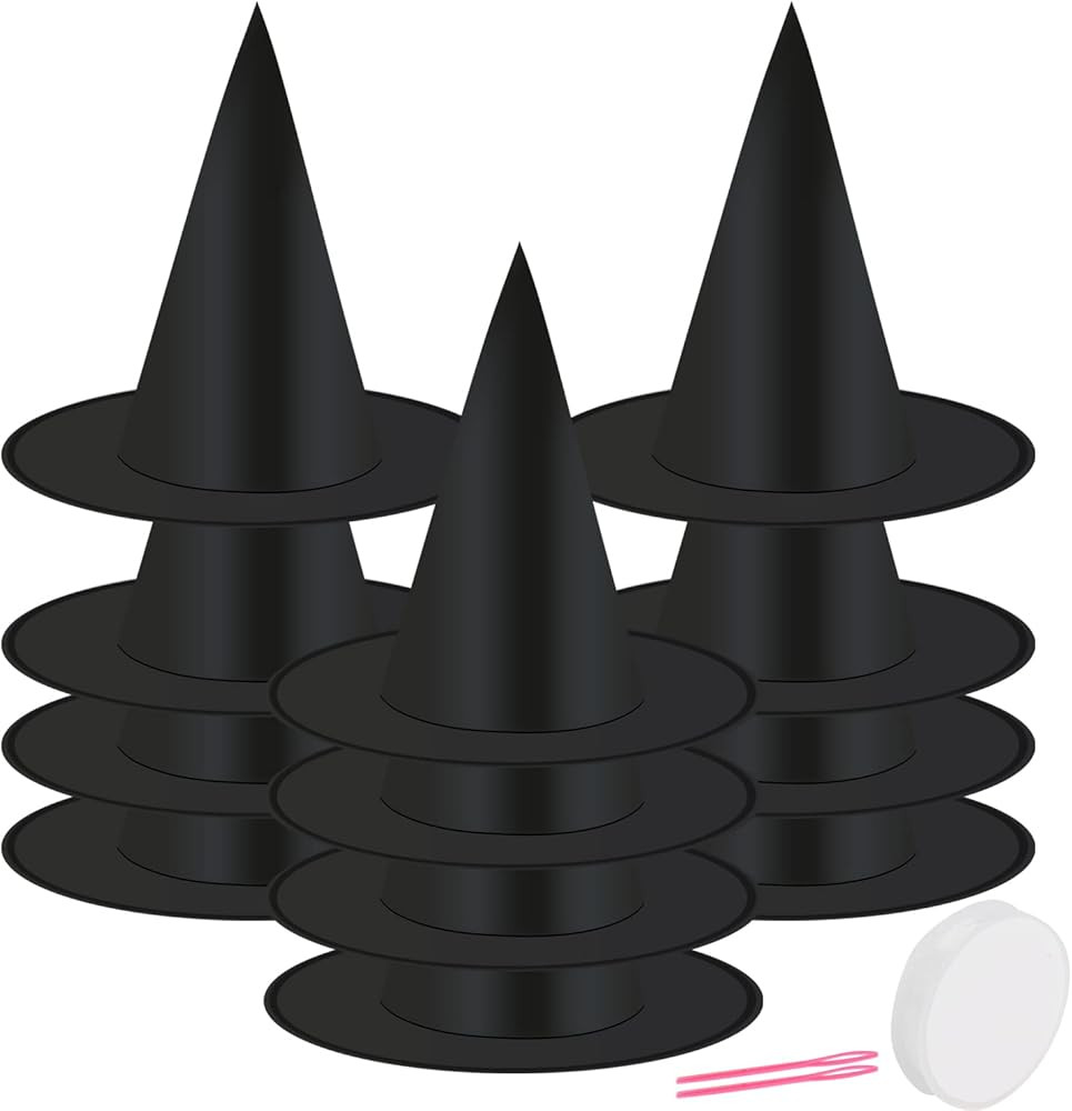 12pcs Halloween Costume Witch Hat,Black Witch Hat with Hanging Rope for Halloween Costume Party F... | Amazon (US)