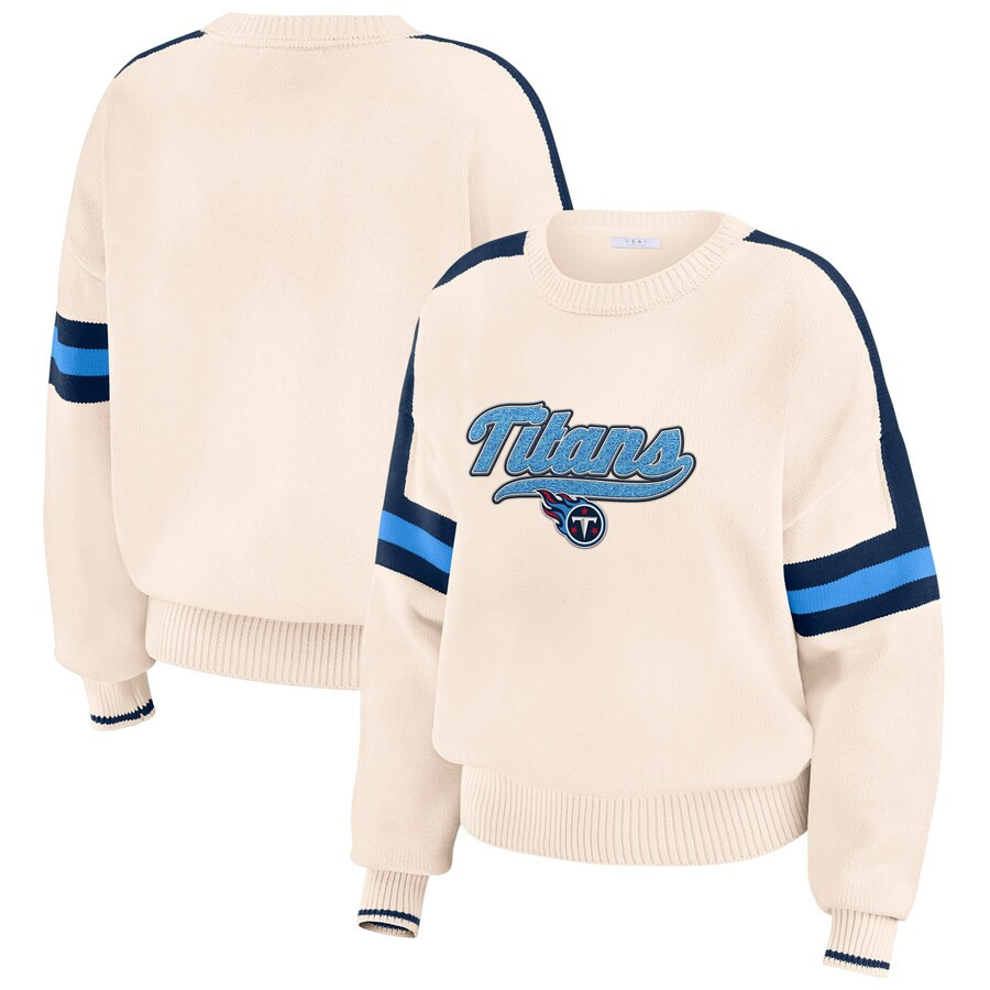 Tennessee Titans WEAR by Erin Andrews Women's Stripe Pullover Sweater - Cream | Fanatics