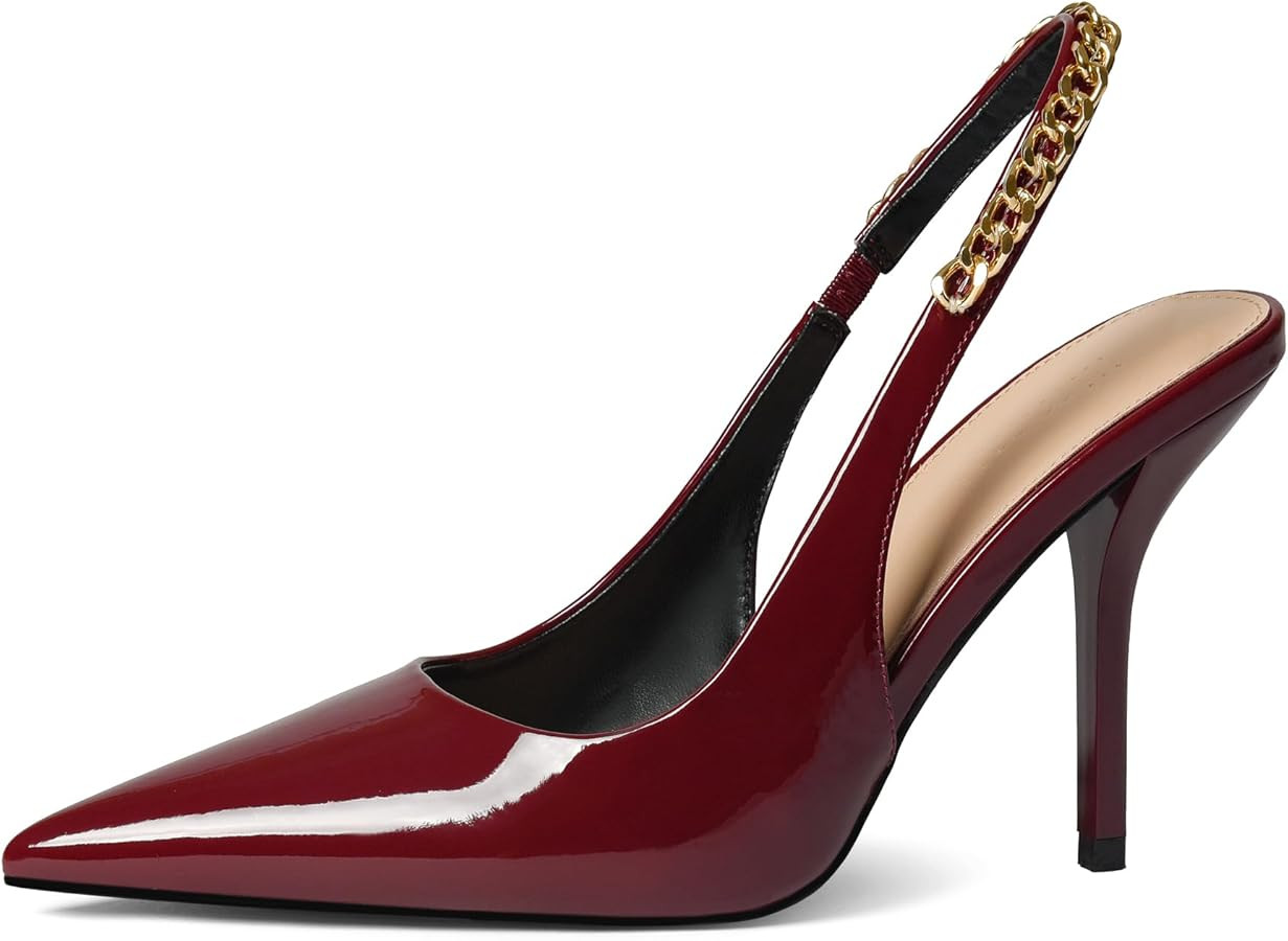 iiimmu Women's Stiletto Heels Closed Pointed Toe 4 in Heels for Women Patent Leather Pumps with C... | Amazon (US)