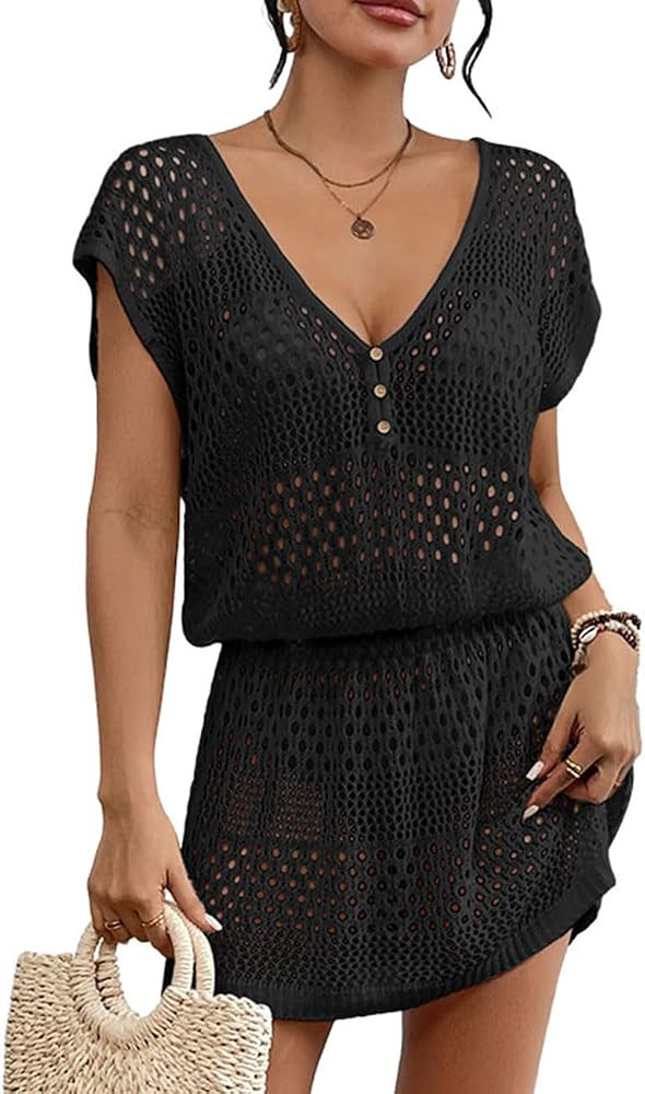 Bsubseach Stylish Crochet Swimsuit Coverup for Women V Neck Beach Dress Swimwear Cover Ups Resort... | Amazon (US)