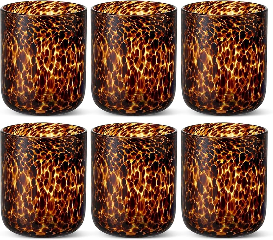 Honeydak Set of 6 Tortoise Leopard Print Brown 10 oz Rocks Glasses Stylish Stemless Cocktail Cups... | Amazon (US)