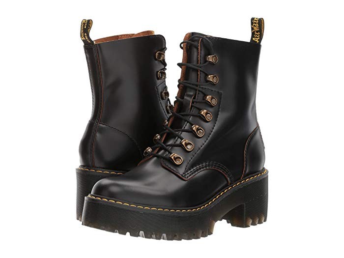 Dr. Martens Leona 7 Hook Boot (Black Vintage Smooth) Women's Shoes | Zappos