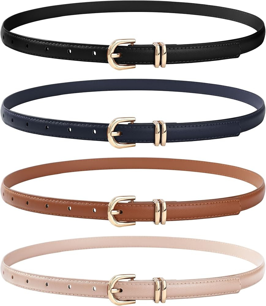 Kajeer Women Skinny Belt 4 Pack, Women Skinny PU Leather Belt Golden Buckle Ladies Waist Belt for... | Amazon (US)