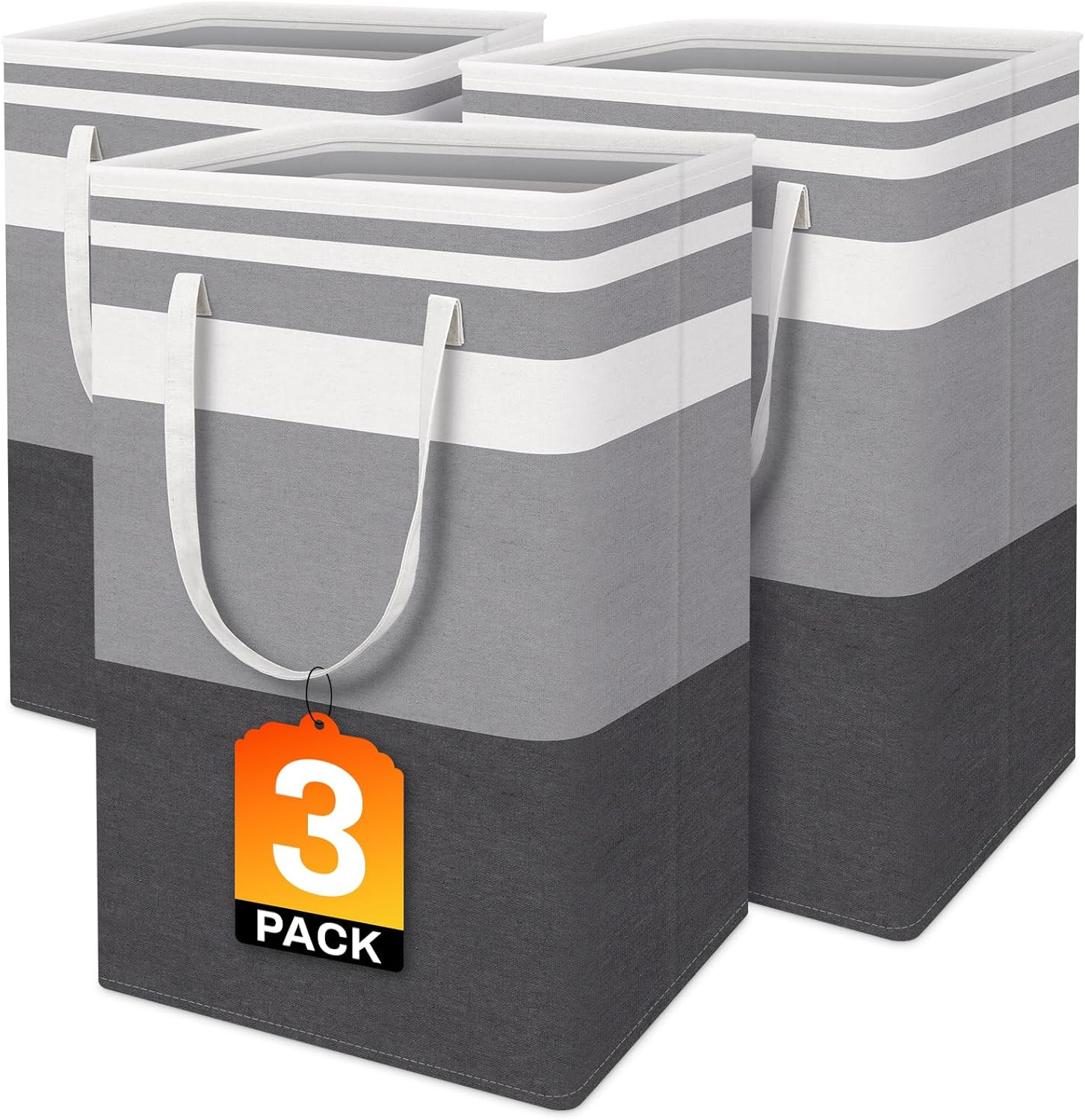 BlissTotes 3-Pack Laundry Basket, Collapsible Laundry Hamper, Grey, 75L | Amazon (US)