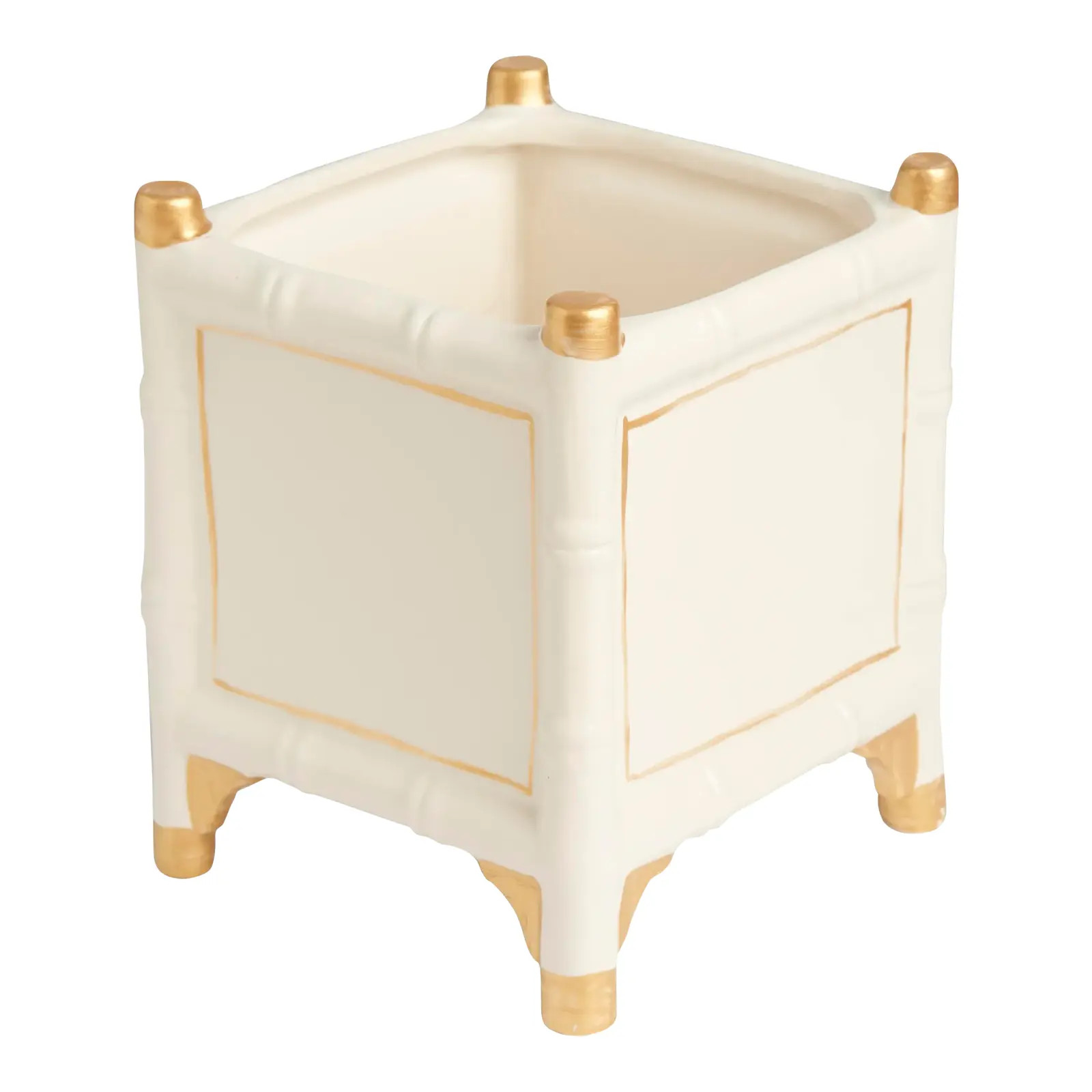 Bamboo Cachepot, White/Gold, Small | Chairish