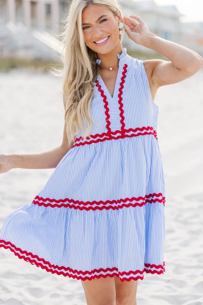 Passing Time Light Blue Striped Dress | The Mint Julep Boutique