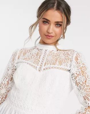 Forever New lace yoke peplum top in ivory | ASOS (Global)