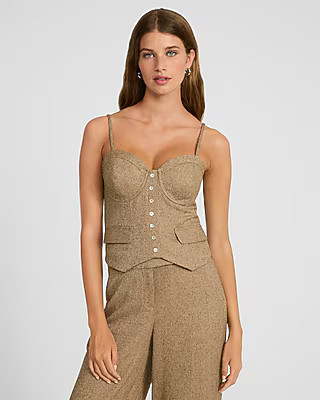 Textured Herringbone Sweetheart Button Corset Cami Vest Top | Express