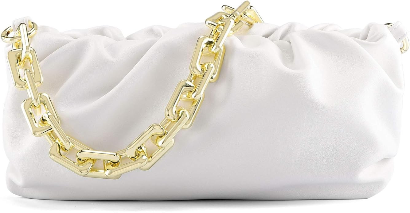 CHIC DIARY Clutch Purse for Women Chunk Chain Dumpling Pouch Bag Ruched Metal Chain Link Shoulder... | Amazon (US)