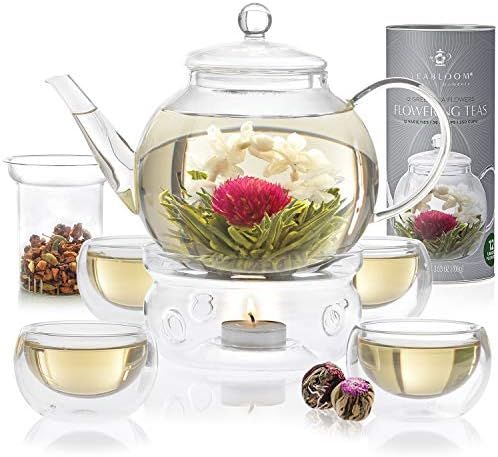 Teabloom Celebration Complete Tea Set – Stovetop Safe Glass Teapot (40 OZ / 1.2 L) with 4 Doubl... | Amazon (US)