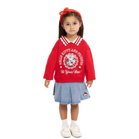 Wonder Nation Hello Kitty Baby and Toddler Girls Collared Graphic Sweatshirt with Long Sleeves, Sizes 12M-3T | Walmart (US)