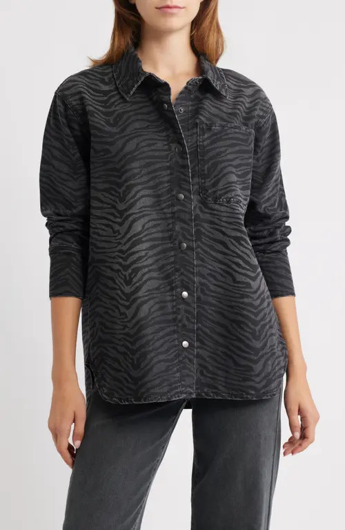 PTCL Ainhoanon Zebra Print Denim Shacket in Zebra Black Wash at Nordstrom, Size X-Small | Nordstrom