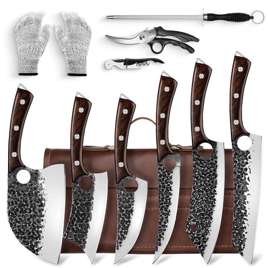 Serbian Chef Knife Set, Hand Forged Knife Set with Bag, Full Tang Kitchen Knife Sets with High Ca... | Amazon (US)