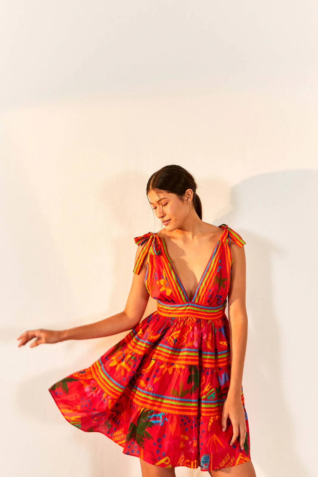 Red Good Vibes V Neck Mini Dress | FarmRio (US)