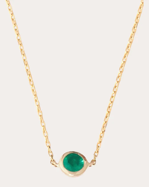 Emerald Petite Button Pendant Necklace | Olivela