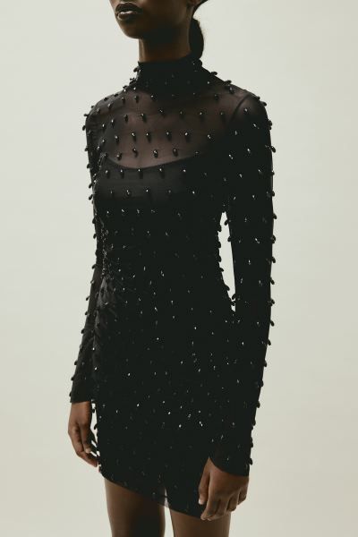 Sheer Beaded Dress - Black - Ladies | H&M US | H&M (US + CA)