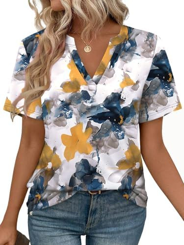 WEESO Womens Tops Summer Short Sleeve V Neck Blouses Business Casual Loose Fit Tshirts Trendy Fas... | Amazon (US)