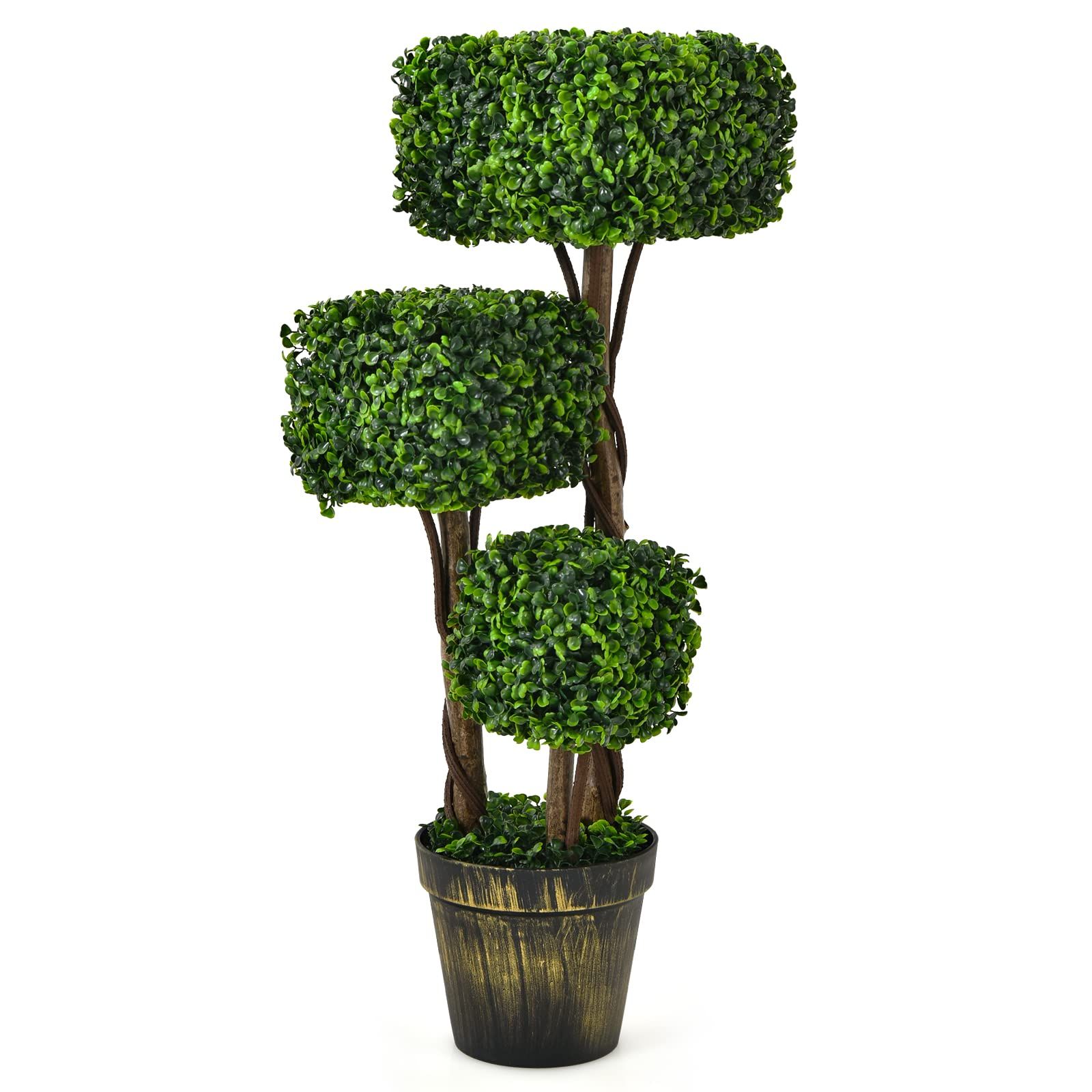 Goplus 36” Artificial Triple Square Shaped Boxwood Topiary Tree W/Cement-Filled Plastic Pot, Fa... | Amazon (US)