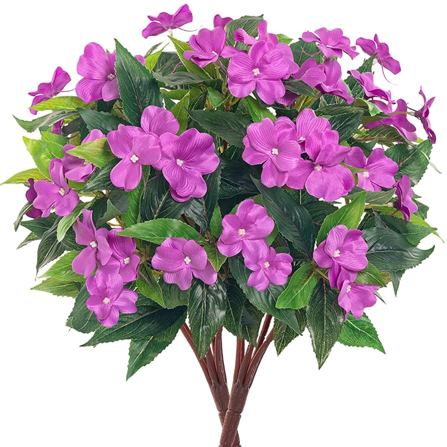 Artificial Impatiens Bouquet Flowers for Outdoors Silk Faux Flowers for Outdoor Impatiens Plants ... | Amazon (US)