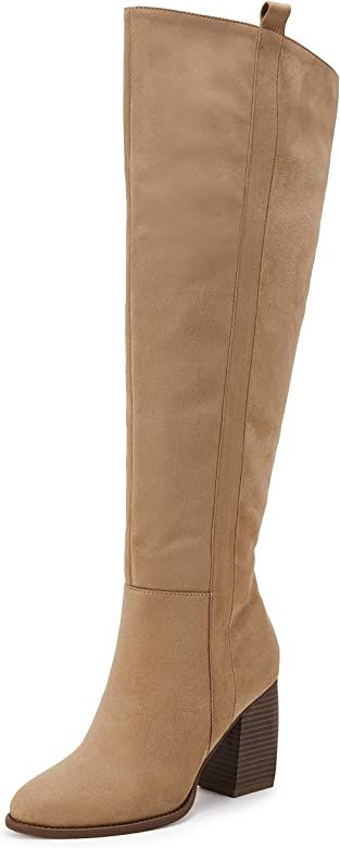 Womens Pointed Toe Knee High Boots Faux Suede Side Zipper Chunky Block Heel Stretch Winter Thigh ... | Amazon (US)