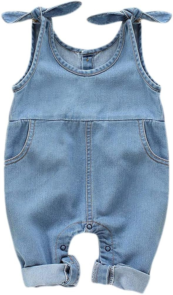 Happy Town Newborn Infant Baby Girls Denim Bodysuit Halter Sleeve Romper Jeans Overalls | Amazon (US)