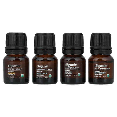 Cliganic, The Basics, Essential Oil Aromatherapy Set, 4 Piece Set | iHerb