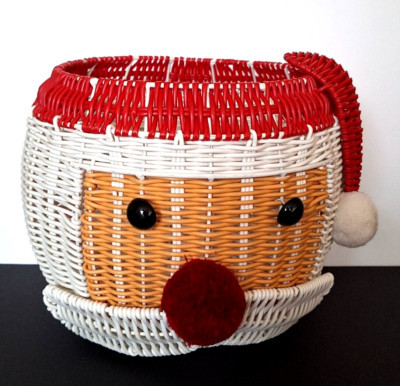 Christmas Santa Head Rattan Effect Basket 10" W 7" Deep Place & Time | eBay US
