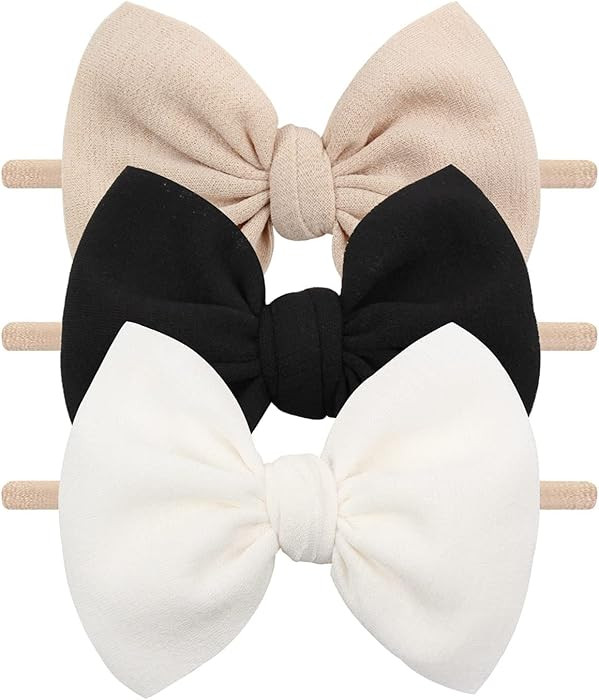 YanJie 3 Pcs Soft Headbands Baby Girls Nylon Headband with Hair Bow Hairbands Hair Accessories fo... | Amazon (US)
