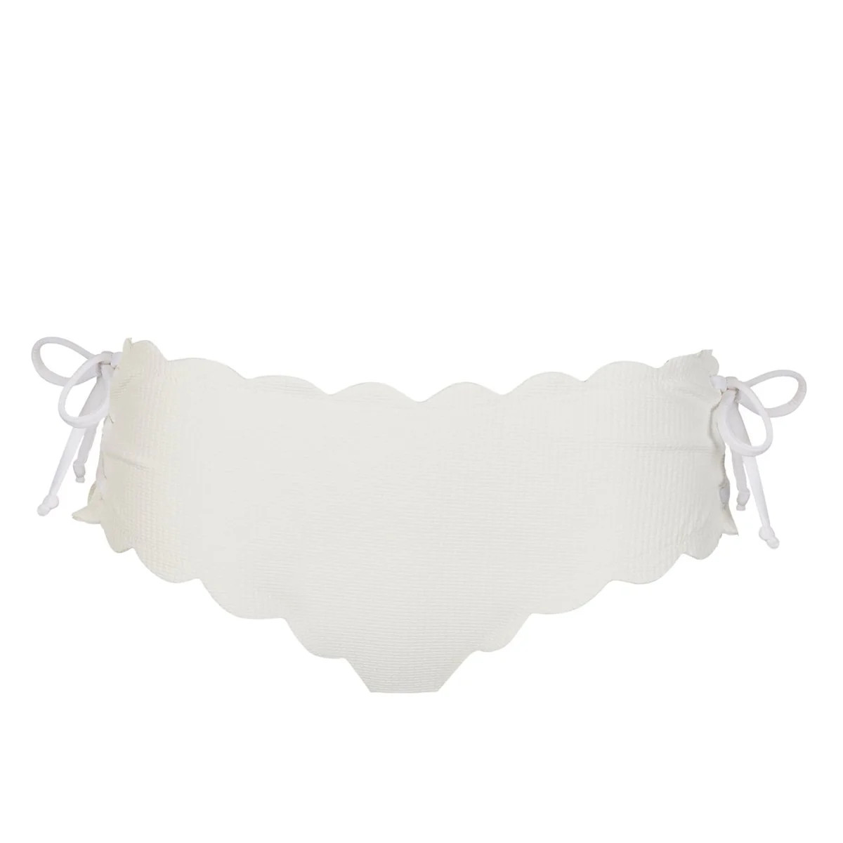 Marysia Women's Spring Tie Boy Short Bikini Bottom in Coconut | Italian Stretch Mid Rise Scallope... | Marysia 