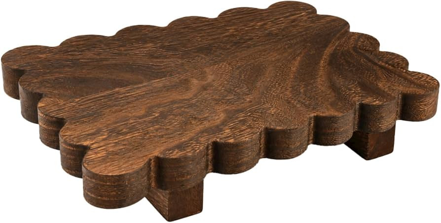Brown Scalloped Wood Riser, 8.6 x 5.9 x 1.5 in, Wood Pedestal Tray, Square | Amazon (US)