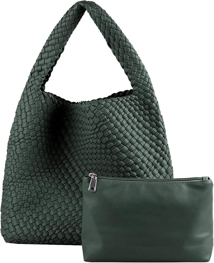 Woven Bag for Women, Vegan Leather Hobo Tote Bags, Top-handle Handmade Purse | Amazon (US)