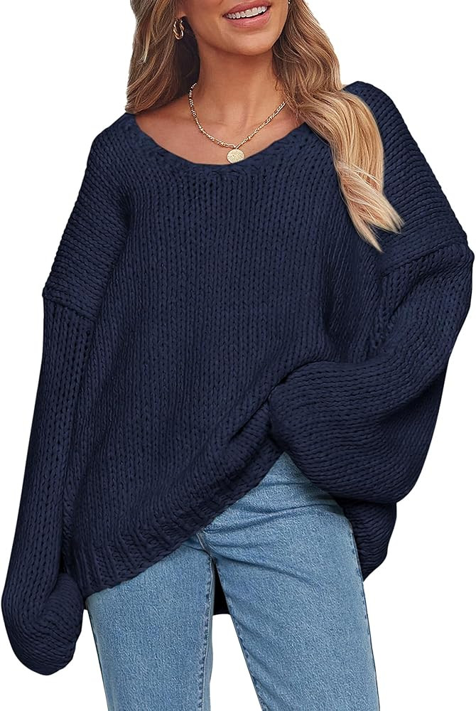 PRETTYGARDEN Women's Fall Oversized Sweaters Long Sleeve V Neck Dressy Casual Chunky Knit Loose P... | Amazon (US)