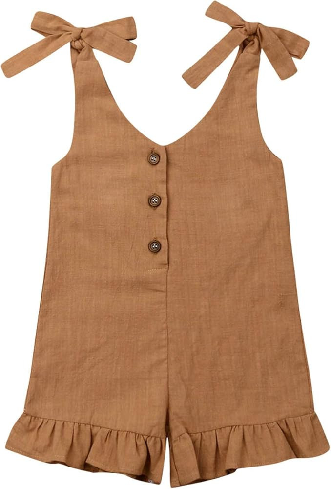 GOOCHEER Toddler Kids Baby Girl Summer Clothes Solid Strap Romper Bodysuit Jumpsuit Playsuit Over... | Amazon (US)