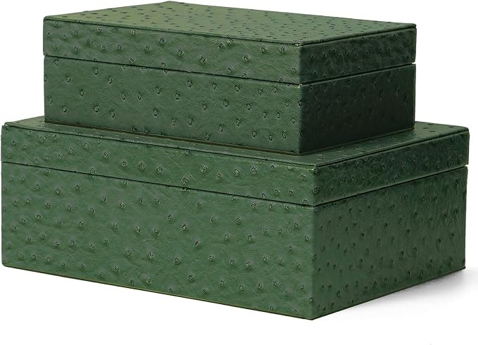 Decorative Storage Boxes Set of 2 Faux Ostrich Leather Decorative Boxes with Lids Large Nesting J... | Amazon (US)