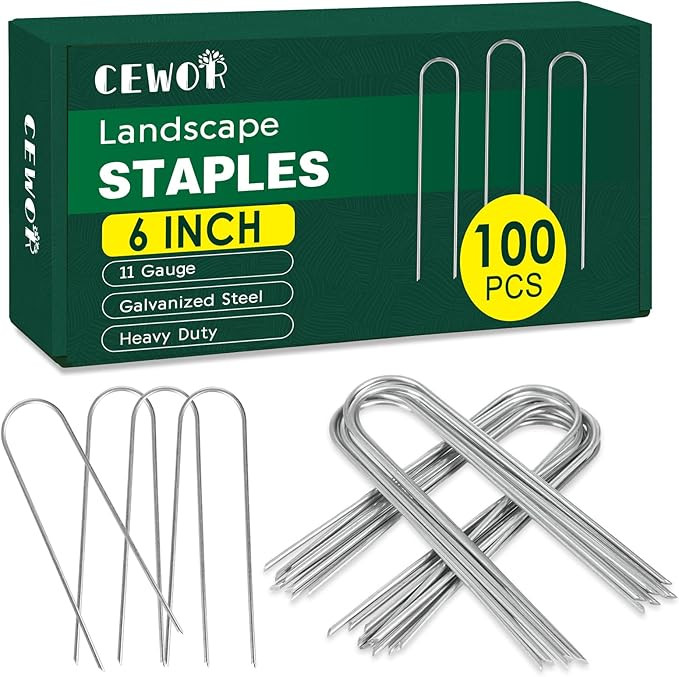 CEWOR 100 Pack Garden Stakes 6 Inch, 11 Gauge U Pegs Galvanized Landscape Staples Pins Lawn Stake... | Amazon (US)