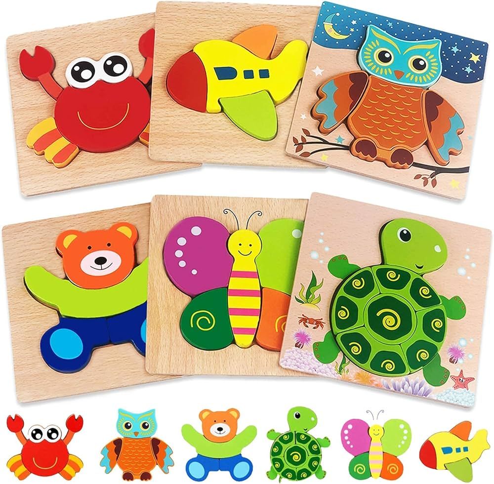 Wooden Puzzles for Toddlers 1-3 Toys Gifts for 1 2 3 Year Old Boys Girls, 6 Pack Animal Jigsaw To... | Amazon (US)