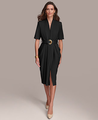 Donna Karan Women's V-Neck Belted Short-Sleeve Dress - Macy's | Macy's