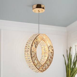 Brusmogan 1-Light dimmable Integrated LED Plating Rose Gold Round Chandelier with Crystals | The Home Depot