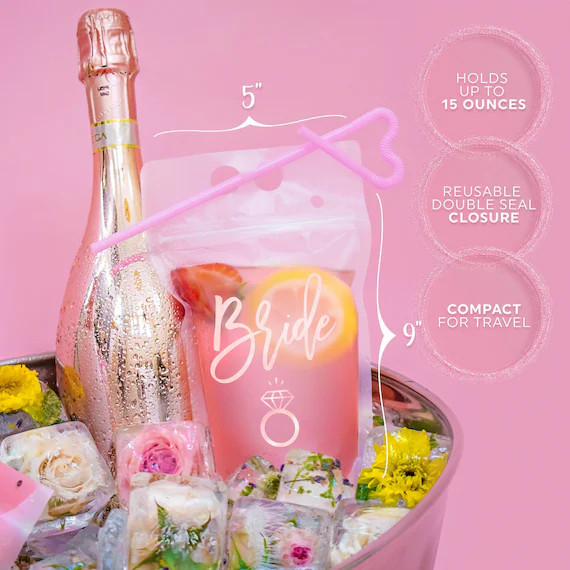 Bachelorette Drink Pouch with Straw  | Engagement Party &  Bride Tribe Cups | Bachelorette Party ... | Etsy (US)