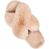 HALLUCI Women's Cross Band Soft Plush Fleece House Indoor or Outdoor Slippers | Amazon (US)