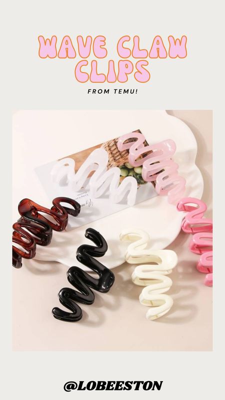 Wave claw clips from Temu!! 

Linked a few options & colors. 

Clips, hair clips, claw clips, beauty finds, Temu finds  