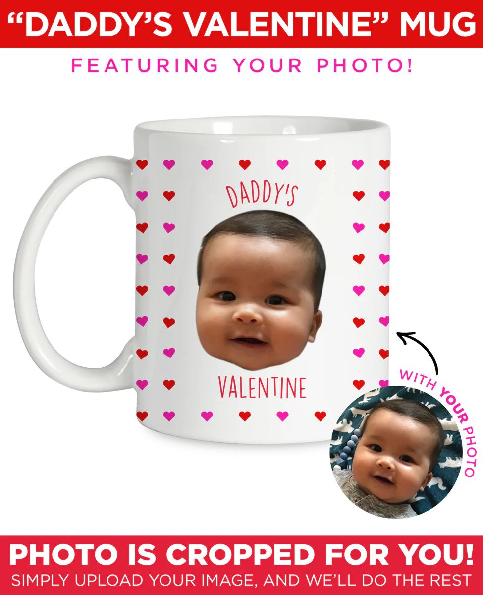 Personalized Face Mug With Phrase: Daddy's Valentine | Type League Press