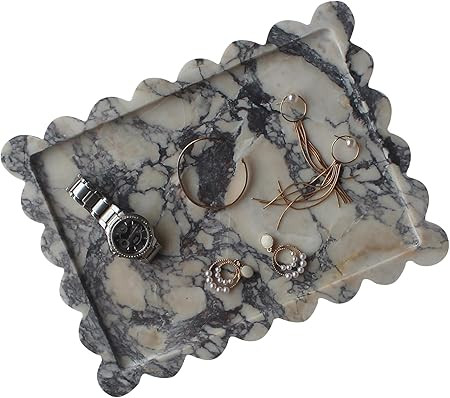 Bandeja de mármol festoneada con viola de Calacatta genuina de 10.8 x 8 pulgadas, bandeja rectan... | Amazon (US)