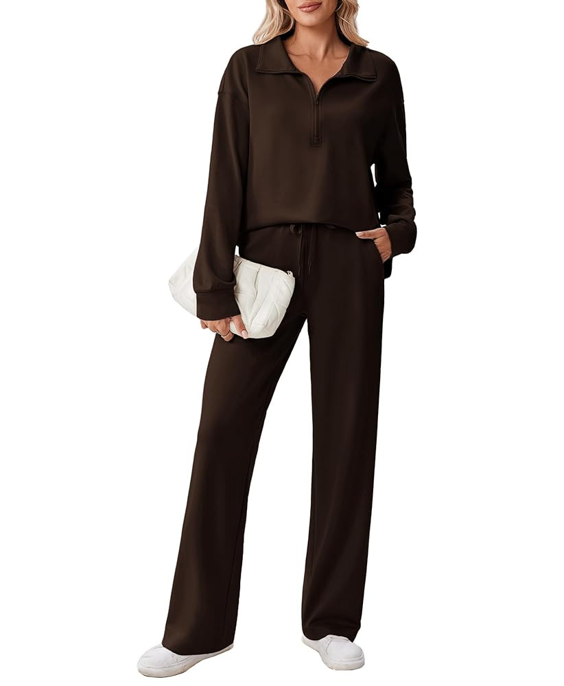 PINSPARK 2 Piece Sets for Women 1/2 Zip Sweatsuit Loose Fit Sweatshirt Straight Leg Pants 2025 Ma... | Amazon (US)