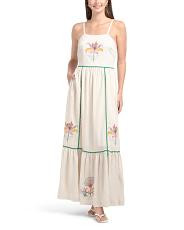 Linen Blend Sleeveless Embroidered Maxi Dress With Rick Rack Trim | TJ Maxx