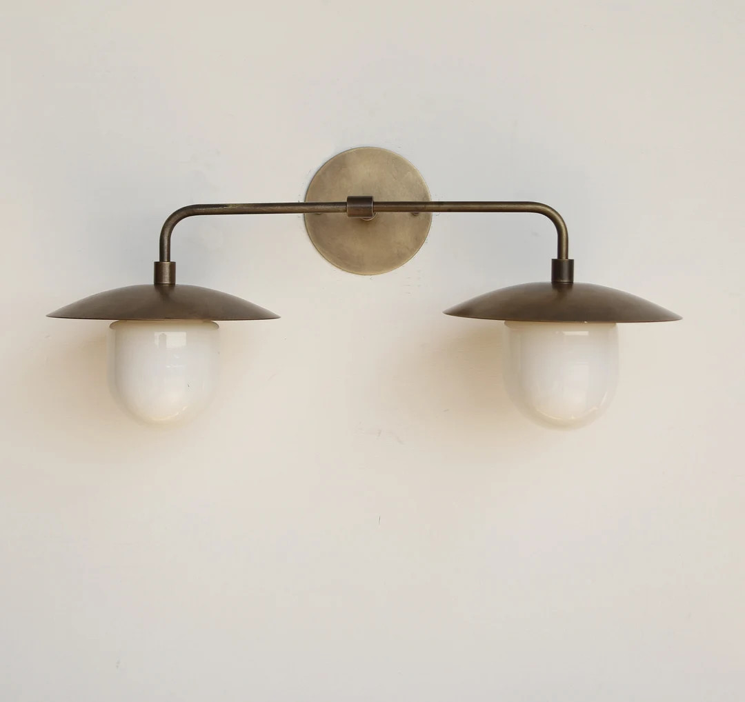 Solid Brass Wall Sconce Light With Brass Shade-minimal Sconce Light Double Shade Wall Sconce - Et... | Etsy (US)