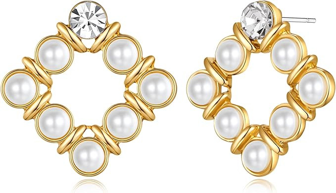 YUJIE Women's Chic Pearl Earrings Geometric Pearl Drop Earrings Pearl Dangle Earrings Jewelry Gif... | Amazon (US)
