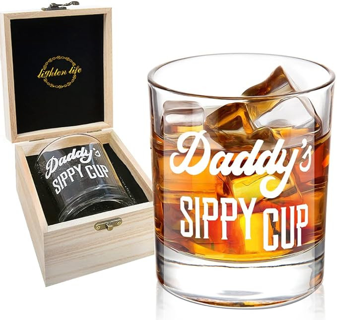 LIGHTEN LIFE Daddy's Sippy Cup Whiskey Glass 12 oz,Unique Dad Gift in Valued Wooden Box,Funny Gag... | Amazon (US)